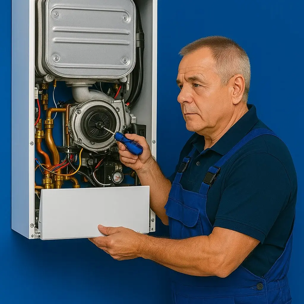 Techniker repariert Heizungsanlage